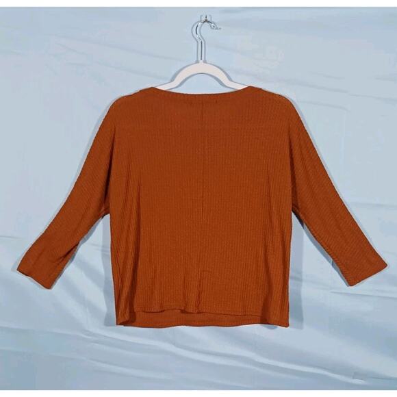 Kim & Cami Women's Medium Brown Waffle Knit 3/4 Sleeve Button Accent Poly/Rayon - Picture 6 of 6